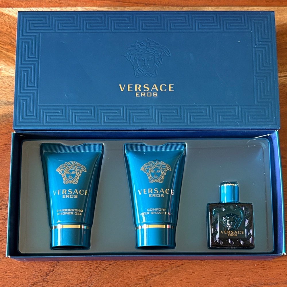 NEW Versace Eros Gift Set For Men Cologne, After Shave & Shower Gel DELUXE SIZE